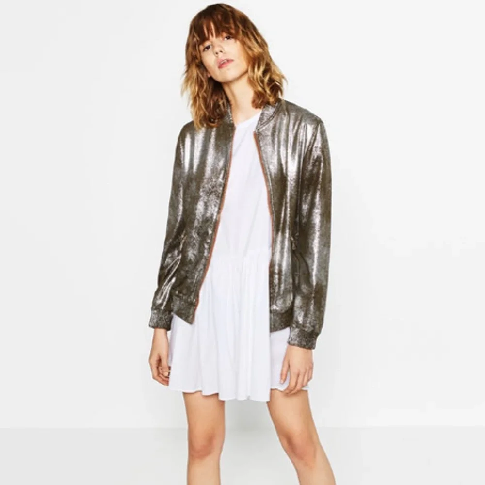 Zara metallic faux suede bomber jacket S - Picture 4 of 13